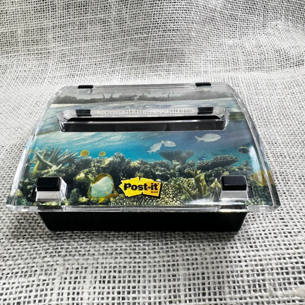 Vintage Post-it Pop-Up Note Dispenser Tropical Ocean Coral Reef Acrylic 3M Flaw
